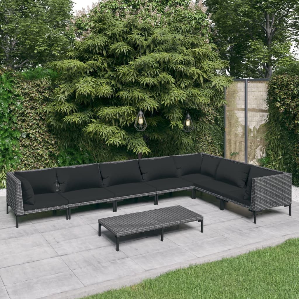 vidaXL 8-tlg. Garten-Lounge-Set mit Kissen Poly Rattan Dunkelgrau