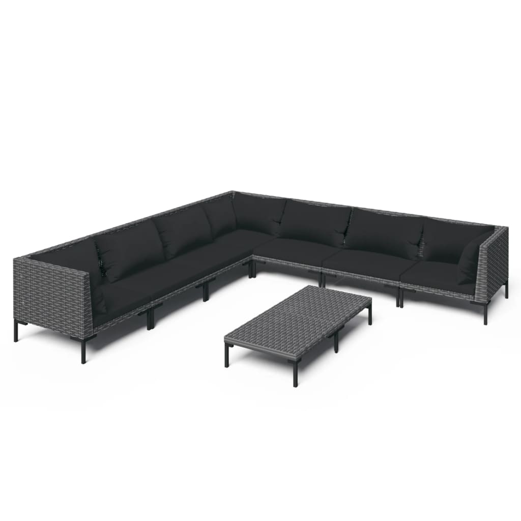 vidaXL 8-tlg. Garten-Lounge-Set mit Kissen Poly Rattan Dunkelgrau