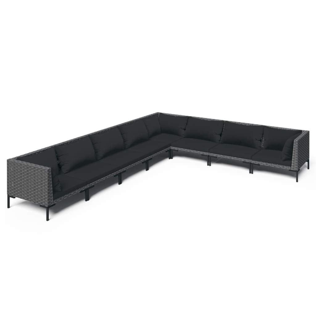 vidaXL 8-tlg. Garten-Lounge-Set mit Kissen Poly Rattan Dunkelgrau