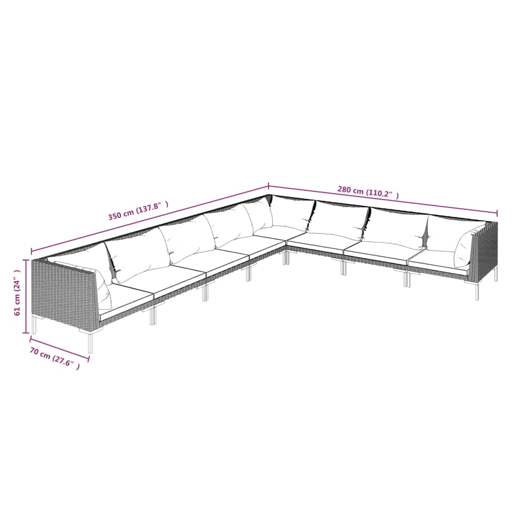 vidaXL 8-tlg. Garten-Lounge-Set mit Kissen Poly Rattan Dunkelgrau