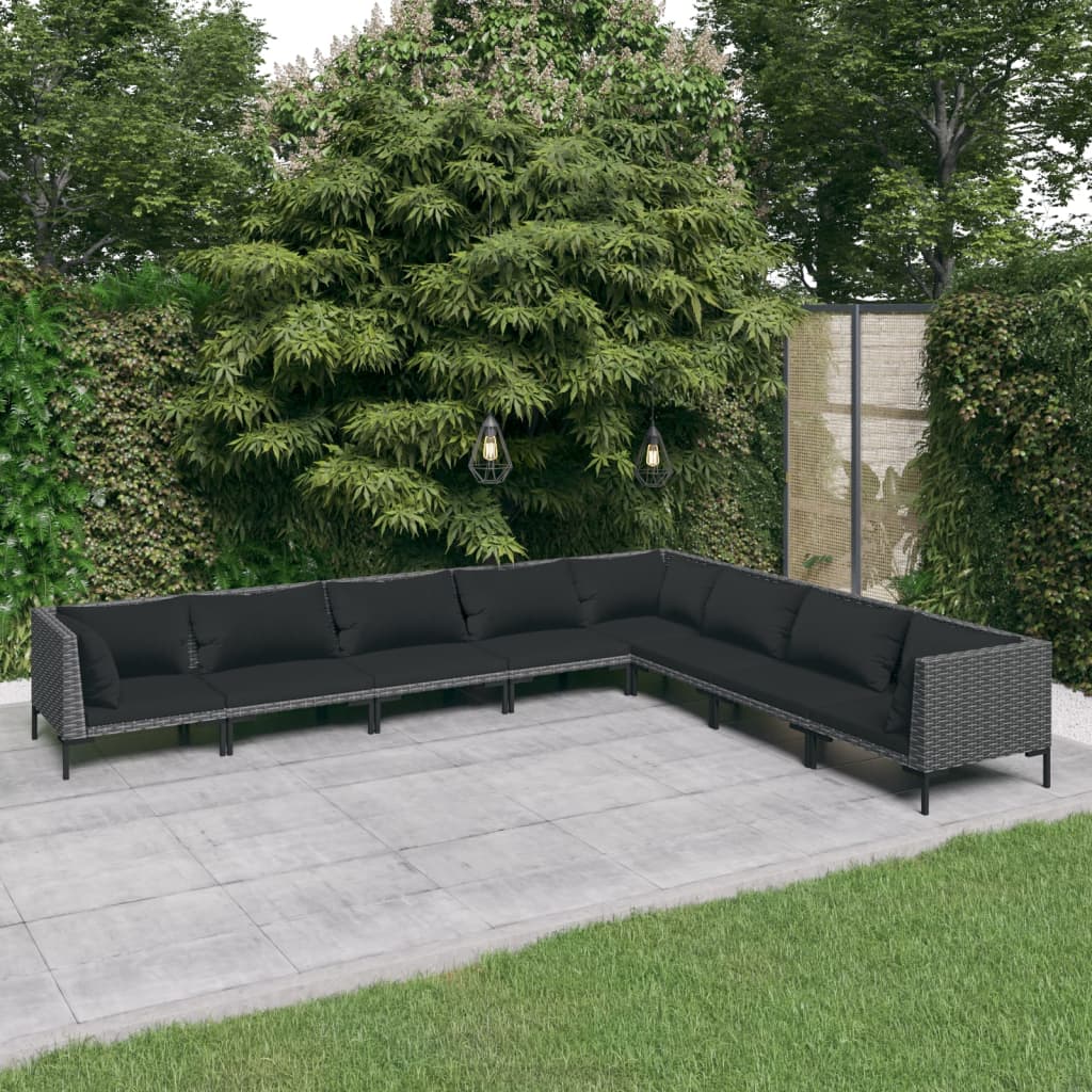 vidaXL 8-tlg. Garten-Lounge-Set mit Kissen Poly Rattan Dunkelgrau