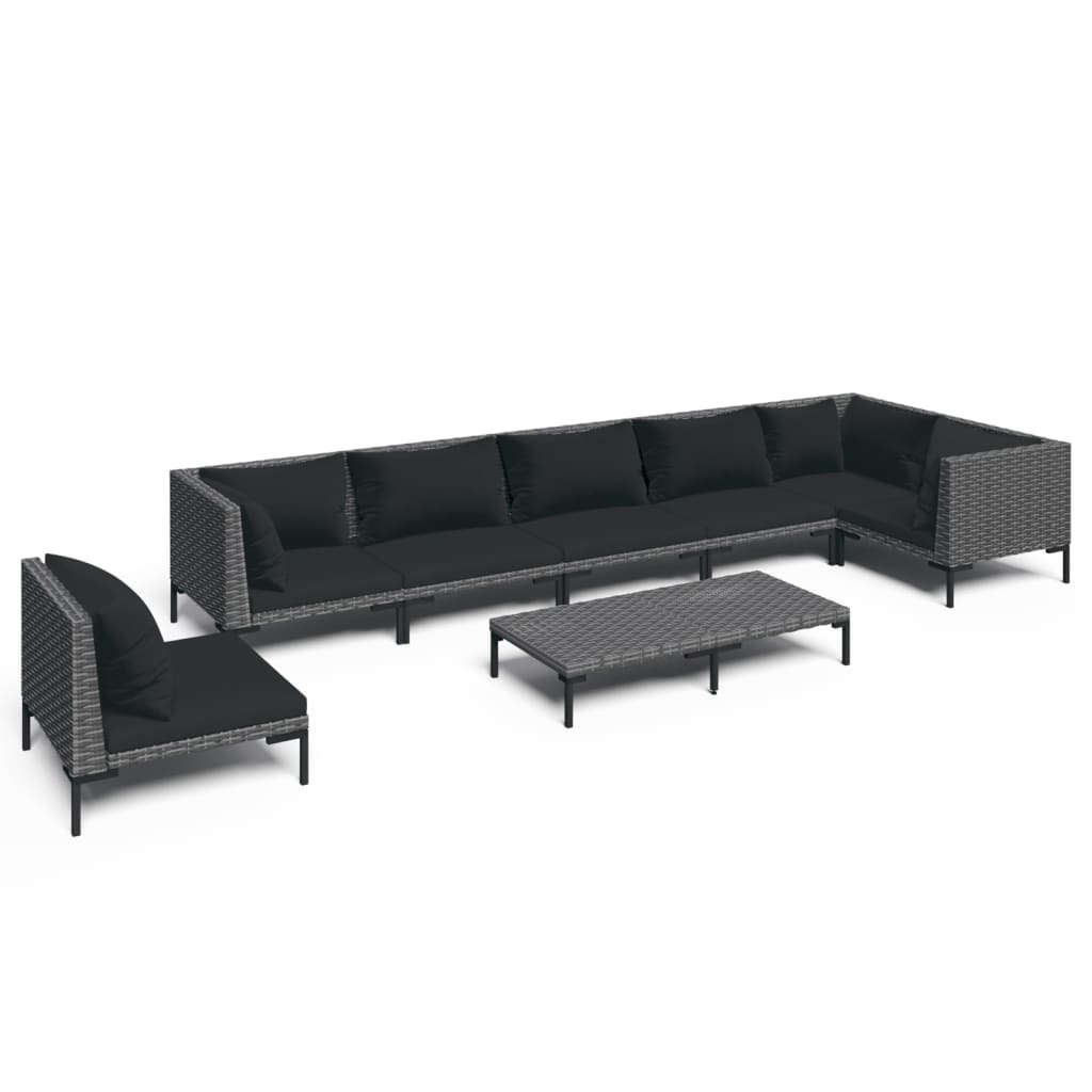 vidaXL 8-tlg. Garten-Lounge-Set mit Kissen Poly Rattan Dunkelgrau
