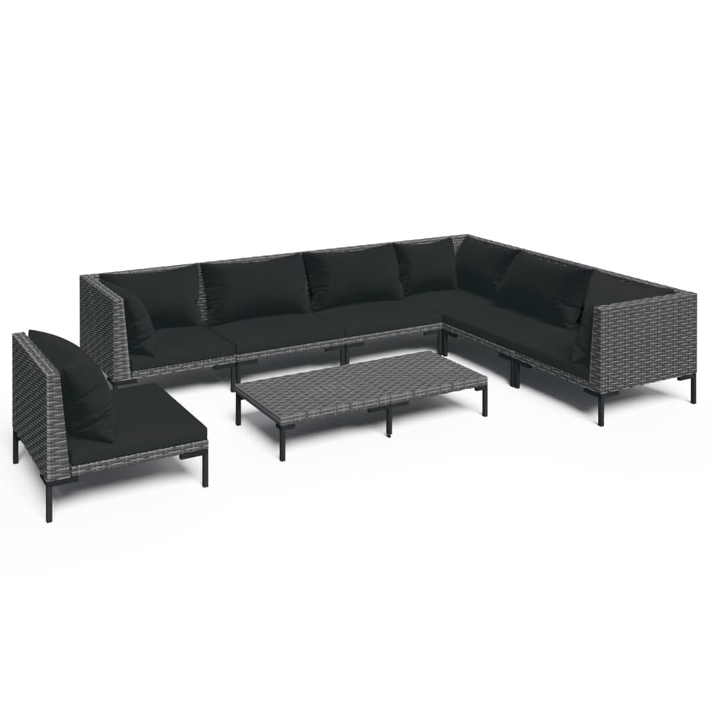 vidaXL 8-tlg. Garten-Lounge-Set mit Kissen Poly Rattan Dunkelgrau