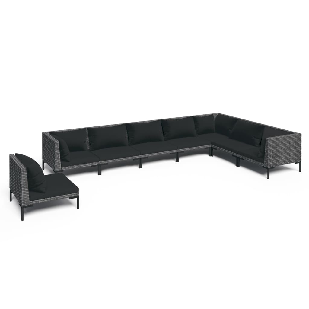 vidaXL 8-tlg. Garten-Lounge-Set mit Kissen Poly Rattan Dunkelgrau