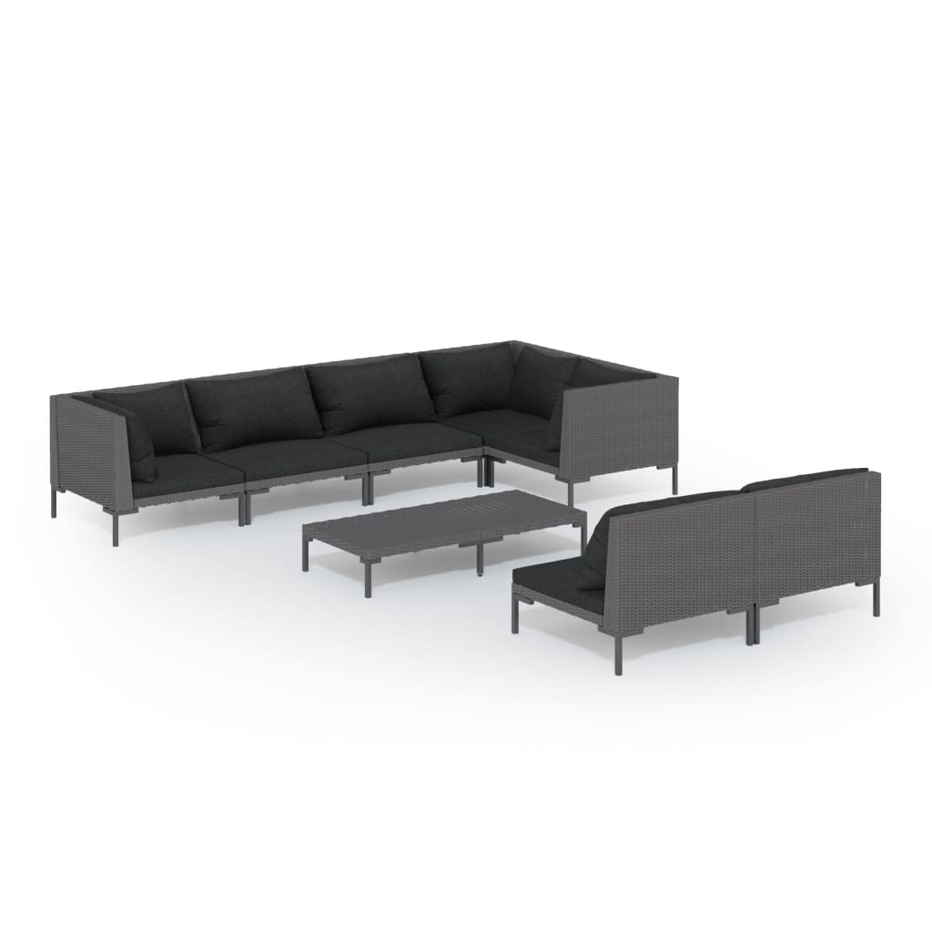 vidaXL 8-tlg. Garten-Lounge-Set mit Kissen Poly Rattan Dunkelgrau
