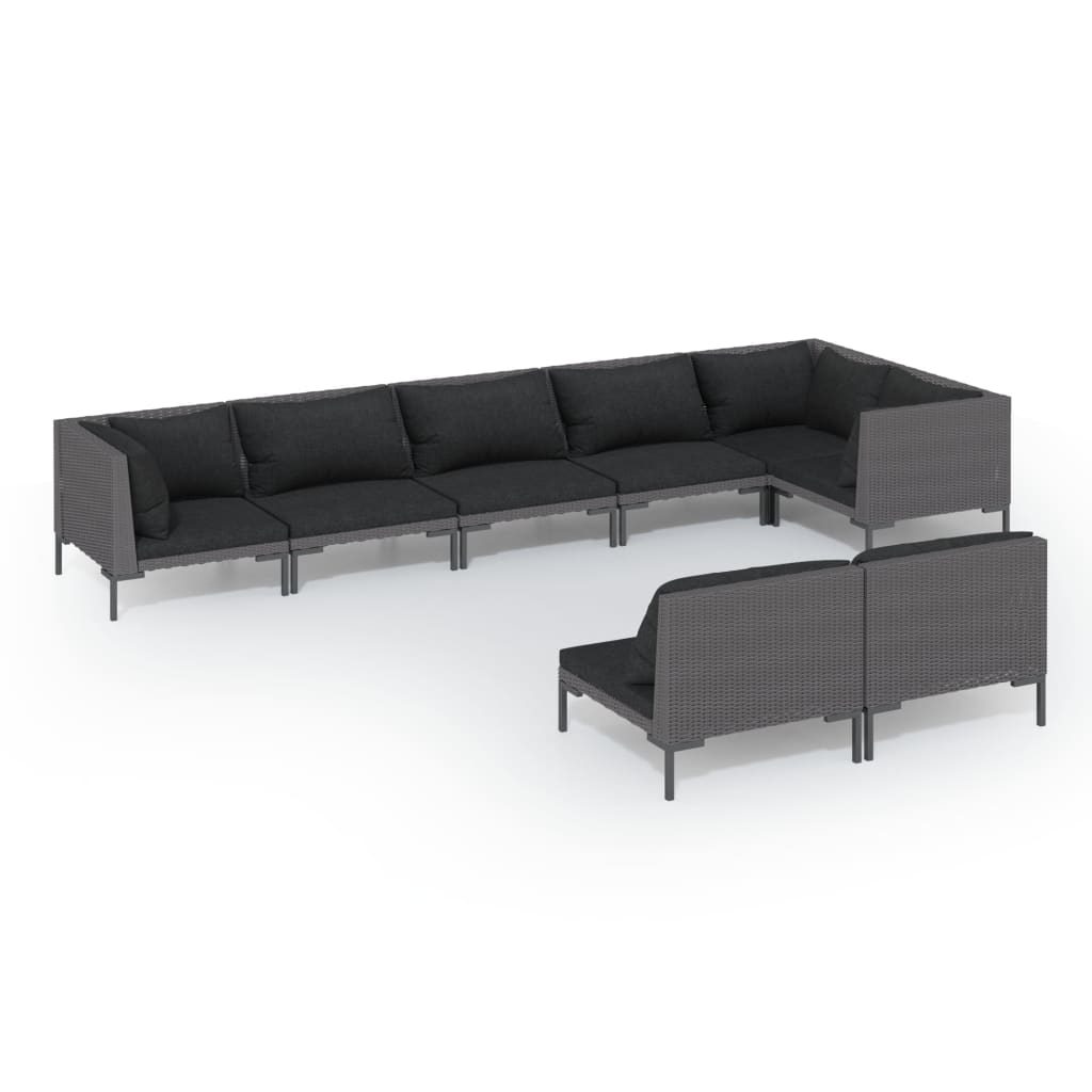vidaXL 8-tlg. Garten-Lounge-Set mit Kissen Poly Rattan Dunkelgrau