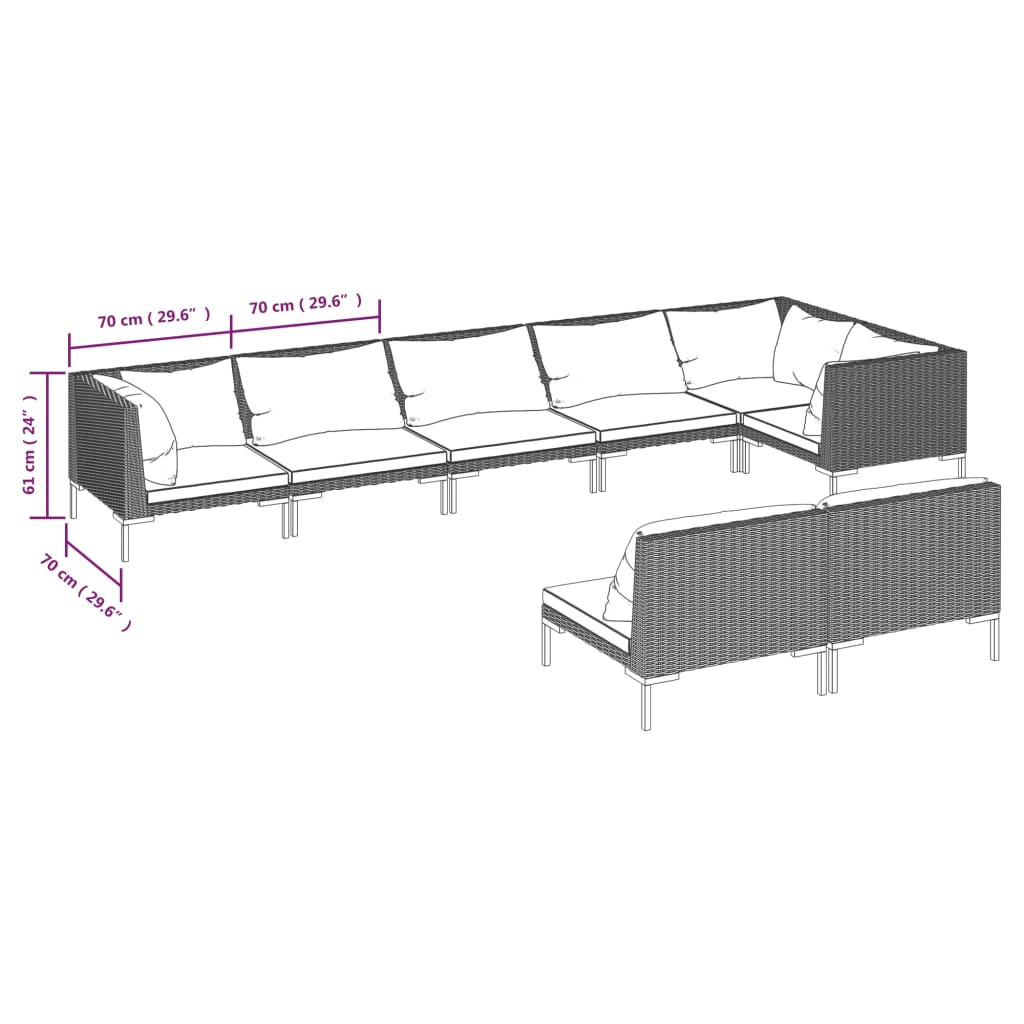 vidaXL 8-tlg. Garten-Lounge-Set mit Kissen Poly Rattan Dunkelgrau