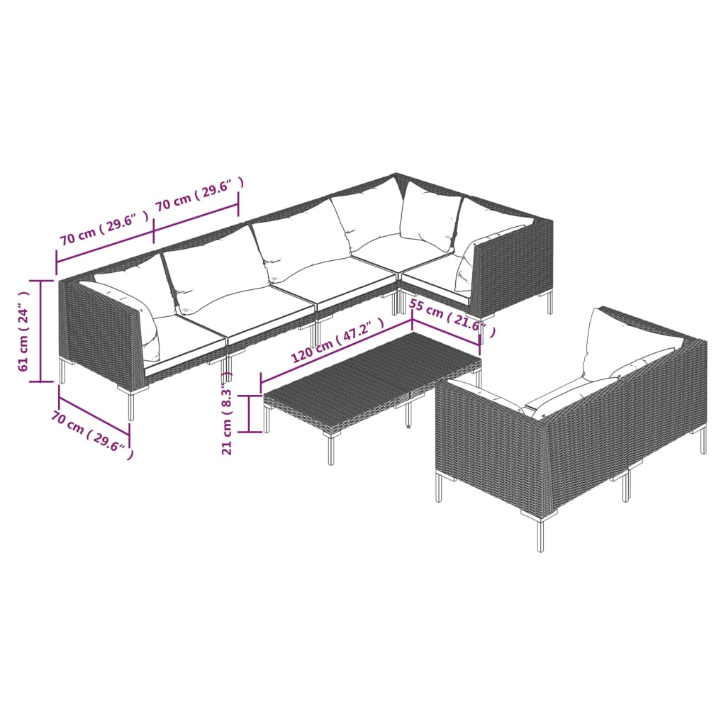 vidaXL 8-tlg. Garten-Lounge-Set mit Kissen Poly Rattan Dunkelgrau