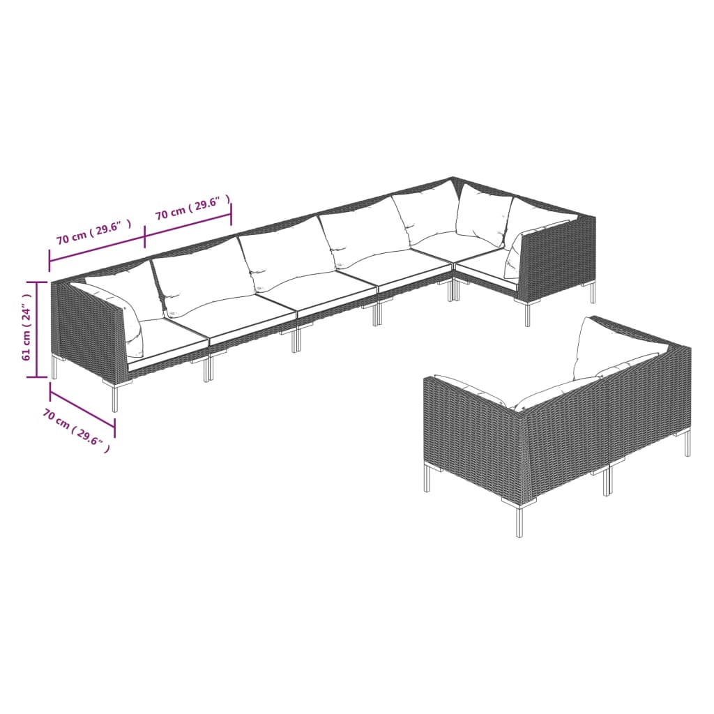 vidaXL 8-tlg. Garten-Lounge-Set mit Kissen Poly Rattan Dunkelgrau