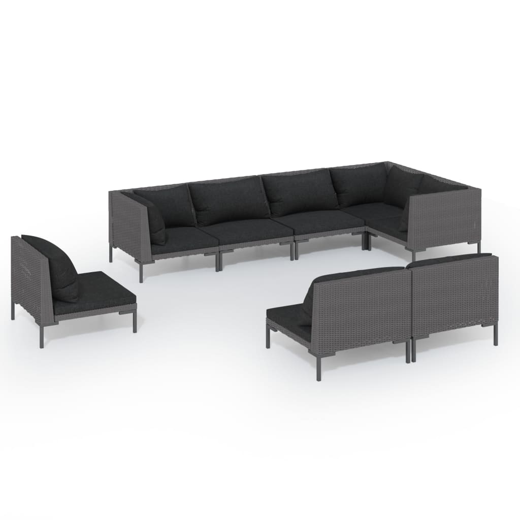 vidaXL 8-tlg. Garten-Lounge-Set mit Kissen Poly Rattan Dunkelgrau