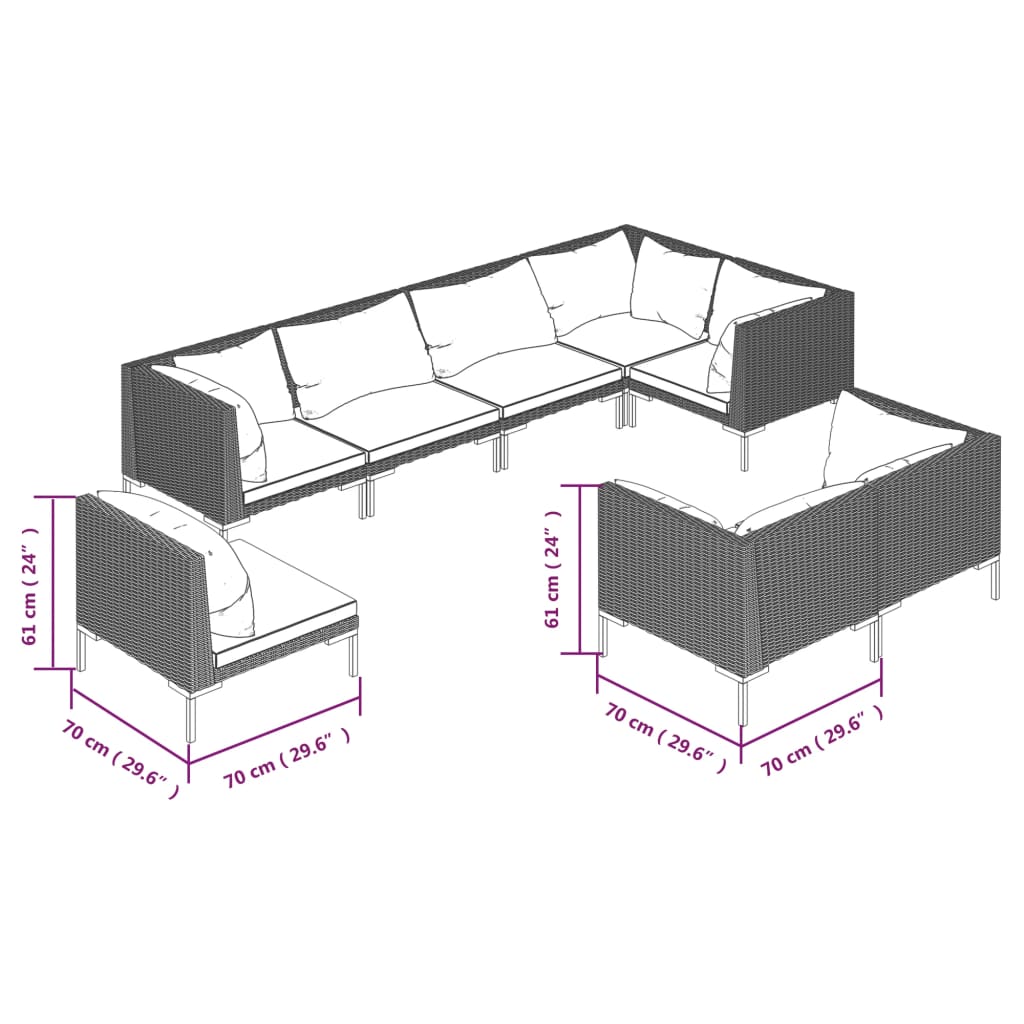 vidaXL 8-tlg. Garten-Lounge-Set mit Kissen Poly Rattan Dunkelgrau