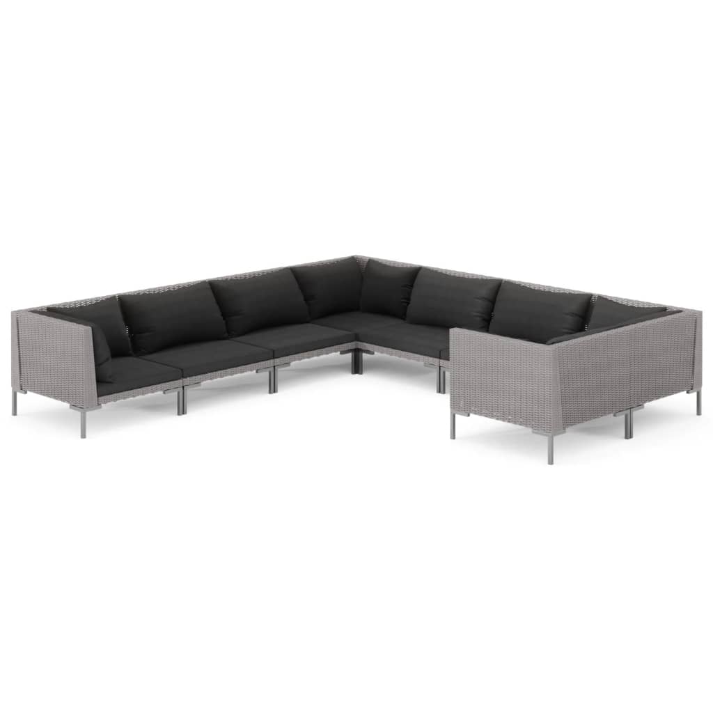 vidaXL 8-tlg. Garten-Lounge-Set mit Kissen Poly Rattan Dunkelgrau