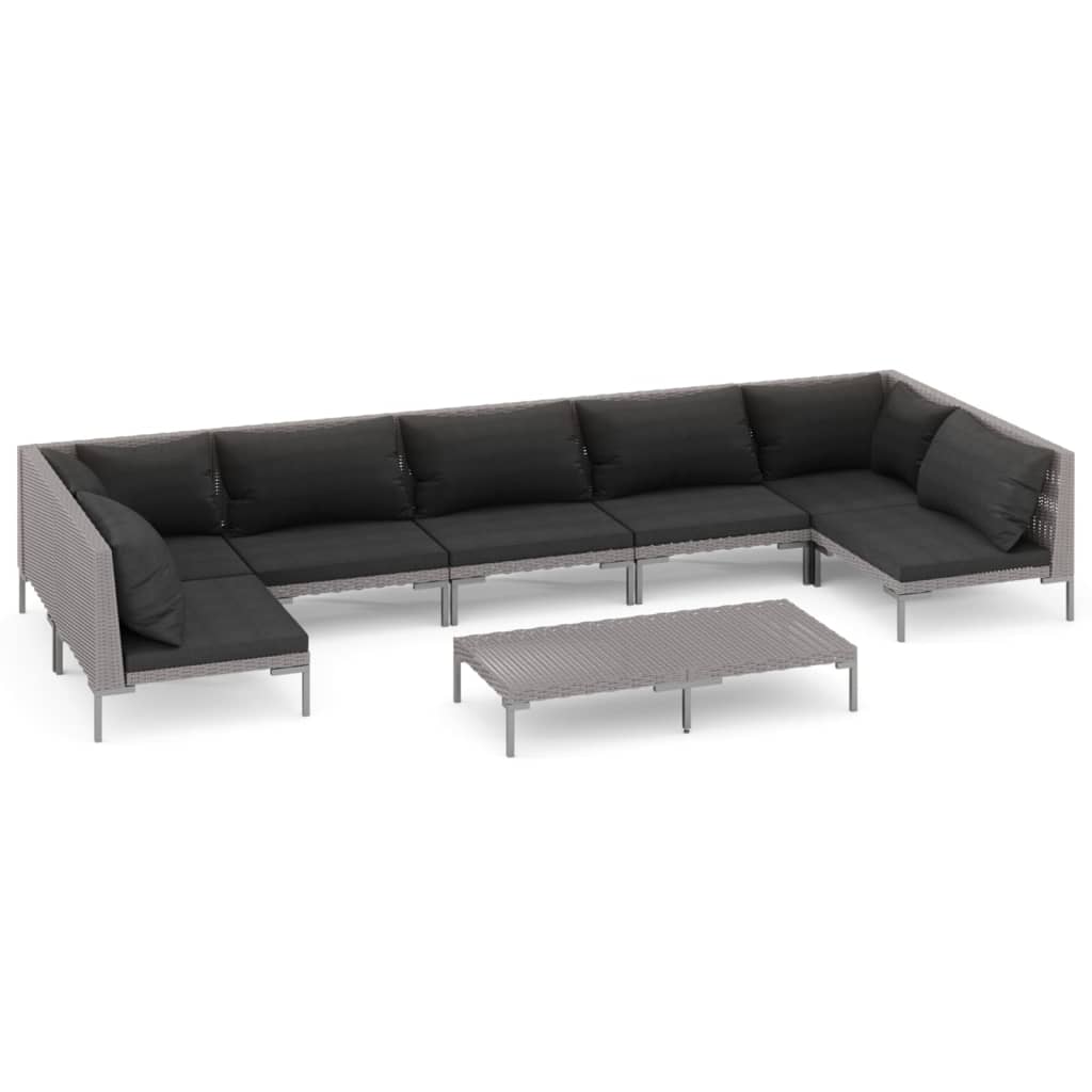 vidaXL 8-tlg. Garten-Lounge-Set mit Kissen Poly Rattan Dunkelgrau