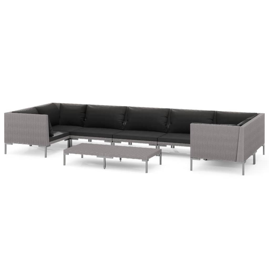 vidaXL 8-tlg. Garten-Lounge-Set mit Kissen Poly Rattan Dunkelgrau