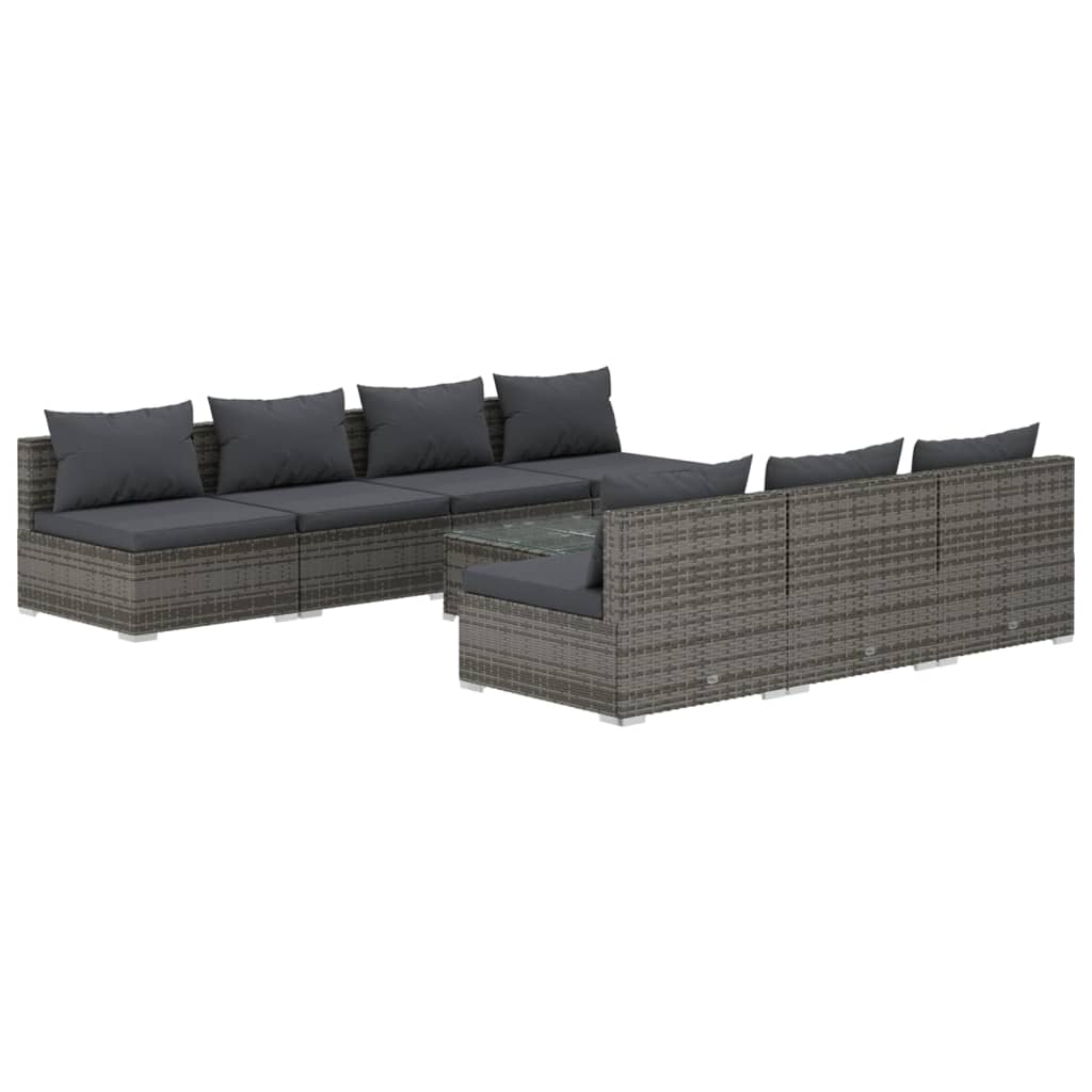 vidaXL 8-tlg. Garten-Lounge-Set mit Kissen Poly Rattan Grau