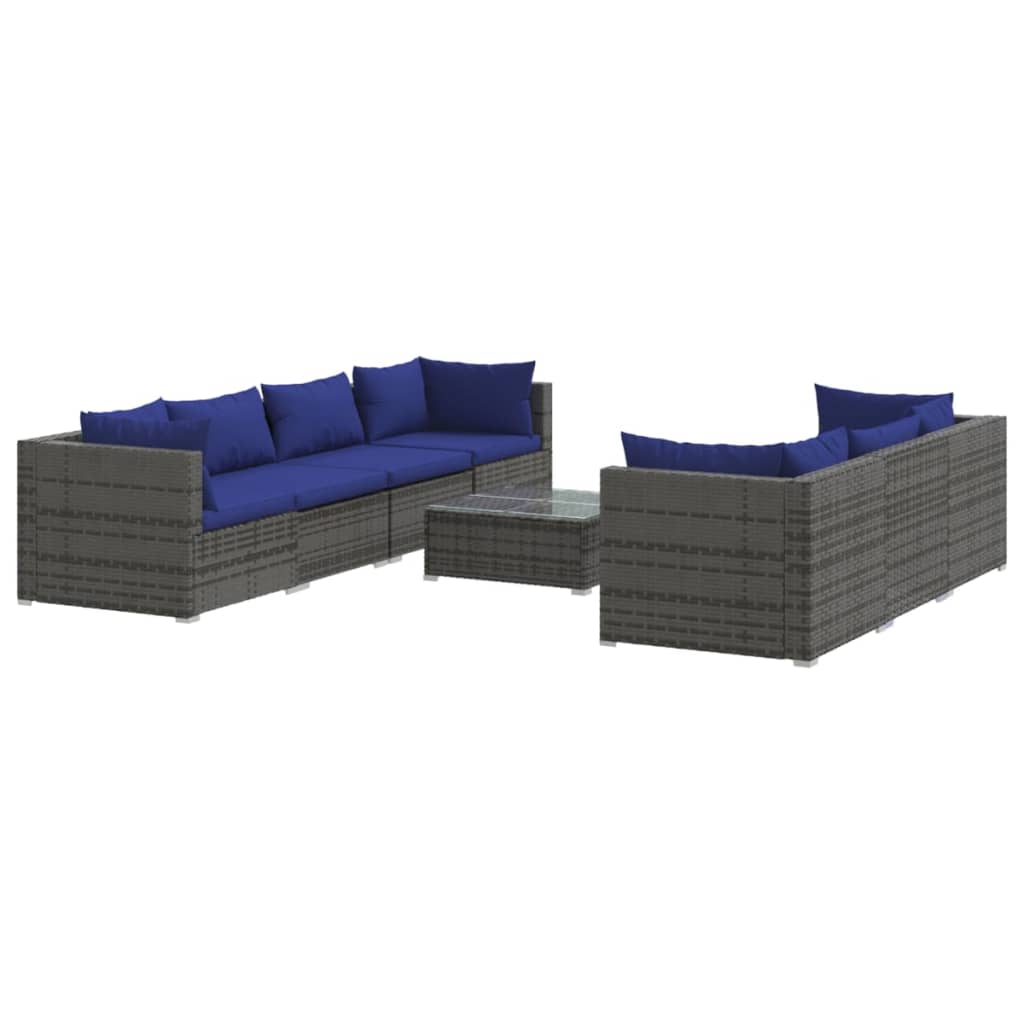 vidaXL 8-tlg. Garten-Lounge-Set mit Kissen Poly Rattan Grau