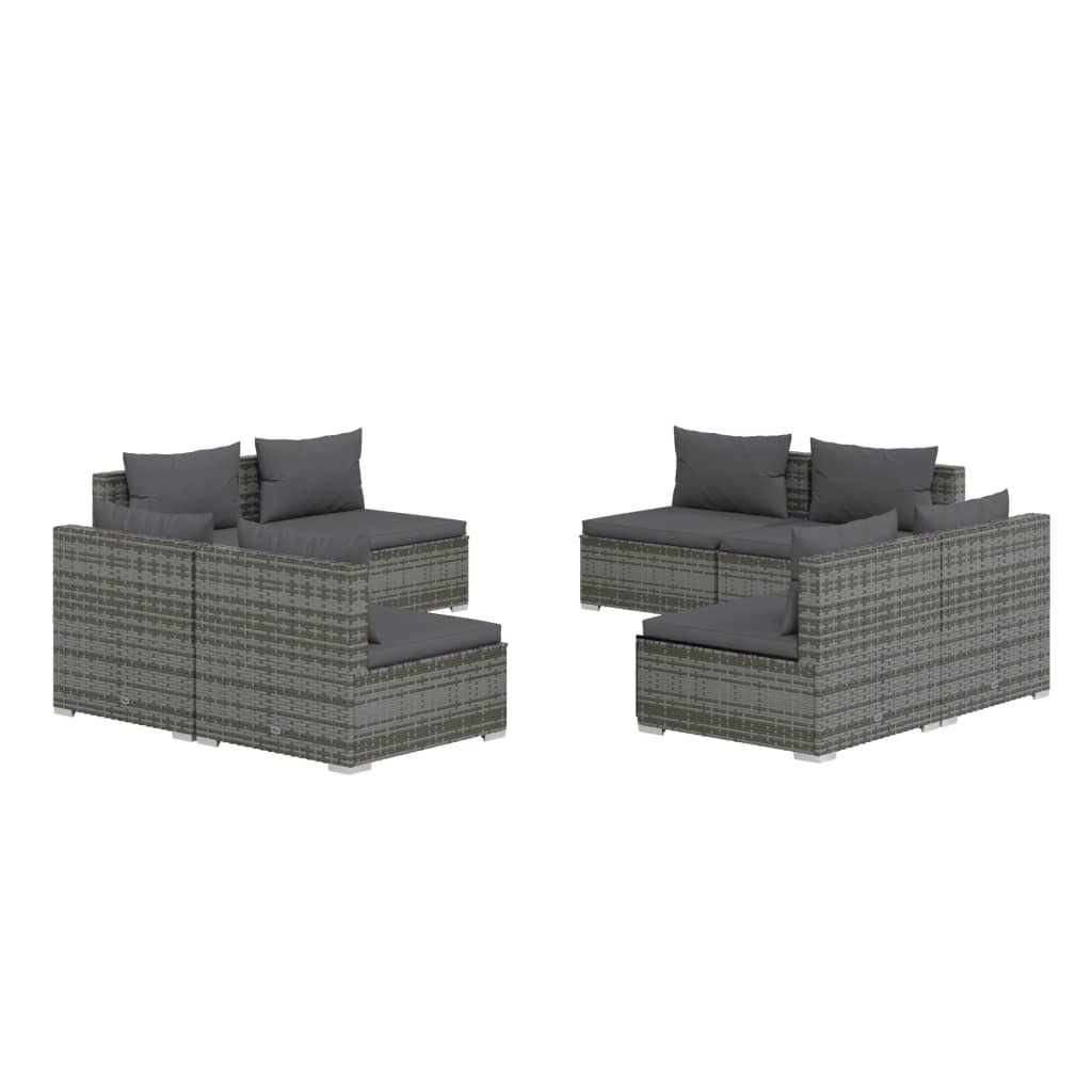 vidaXL 8-tlg. Garten-Lounge-Set mit Kissen Poly Rattan Grau