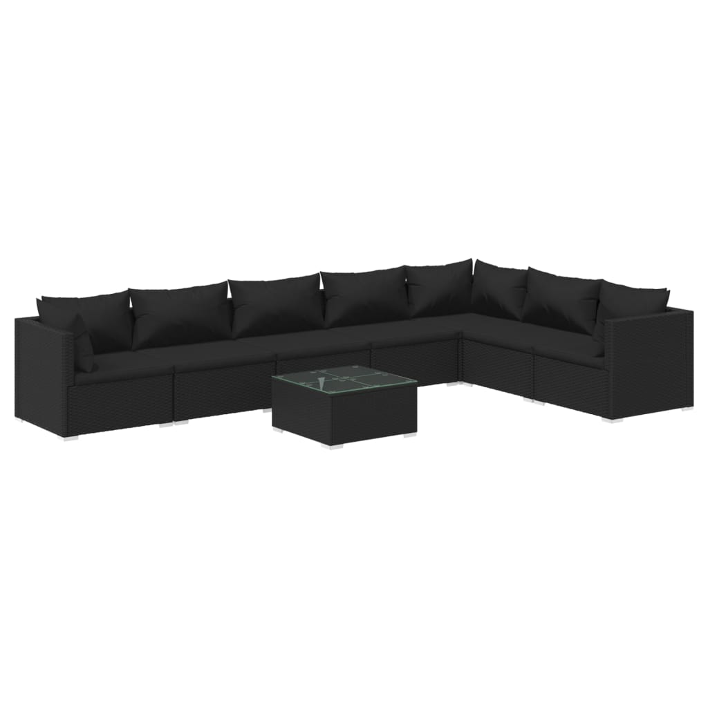 vidaXL 8-tlg. Garten-Lounge-Set mit Kissen Poly Rattan Schwarz