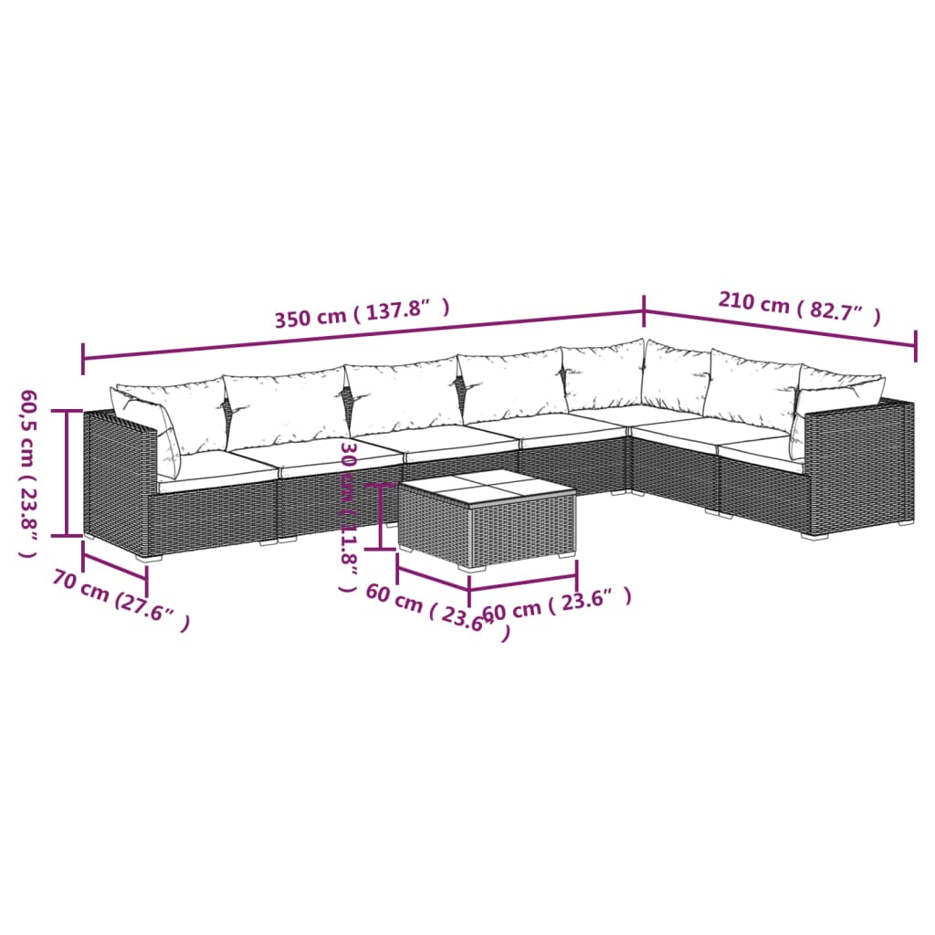 vidaXL 8-tlg. Garten-Lounge-Set mit Kissen Poly Rattan Schwarz