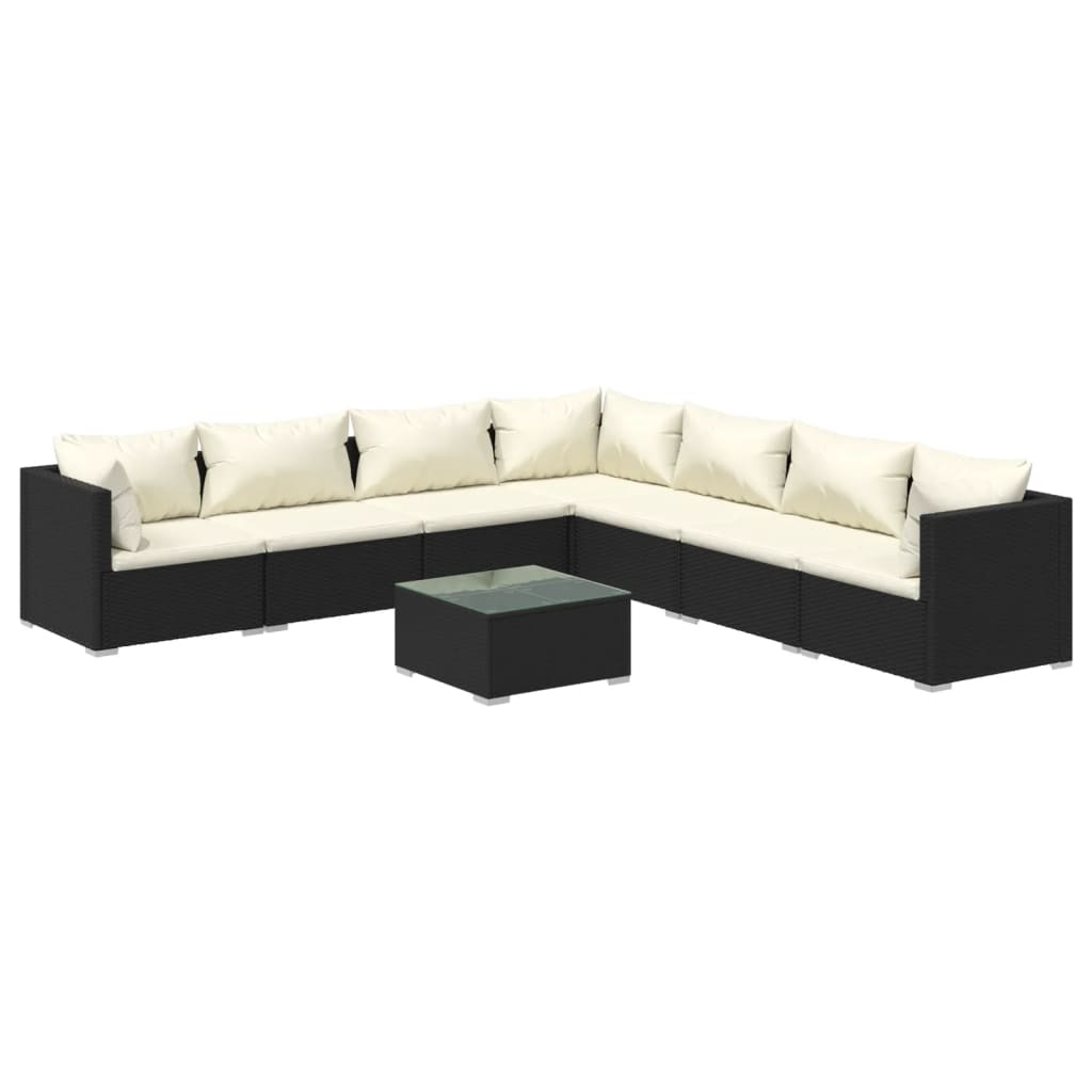 vidaXL 8-tlg. Garten-Lounge-Set mit Kissen Poly Rattan Schwarz