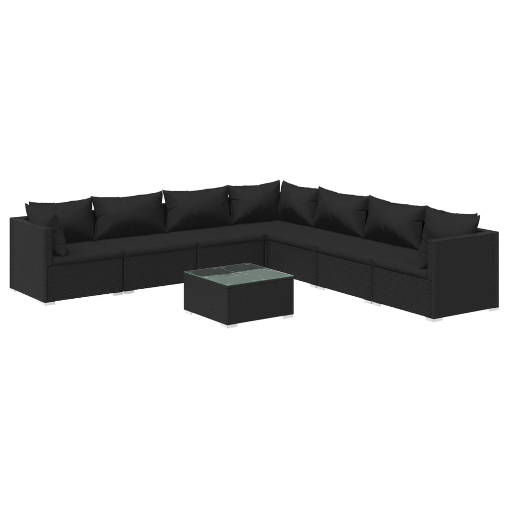 vidaXL 8-tlg. Garten-Lounge-Set mit Kissen Poly Rattan Schwarz