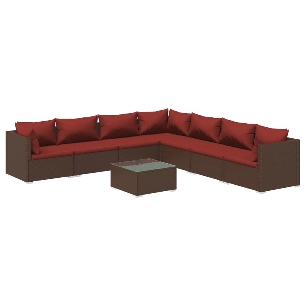 vidaXL 8-tlg. Garten-Lounge-Set mit Kissen Poly Rattan Braun