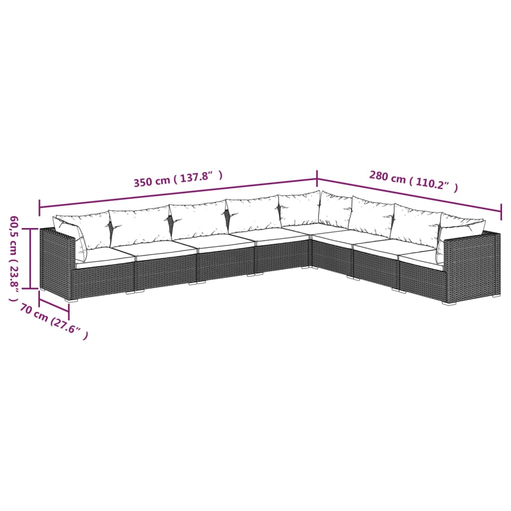 vidaXL 8-tlg. Garten-Lounge-Set mit Kissen Poly Rattan Schwarz