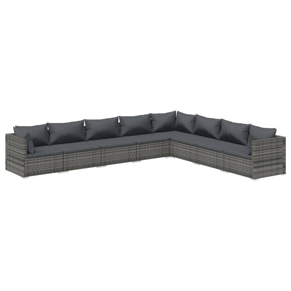 vidaXL 8-tlg. Garten-Lounge-Set mit Kissen Poly Rattan Grau