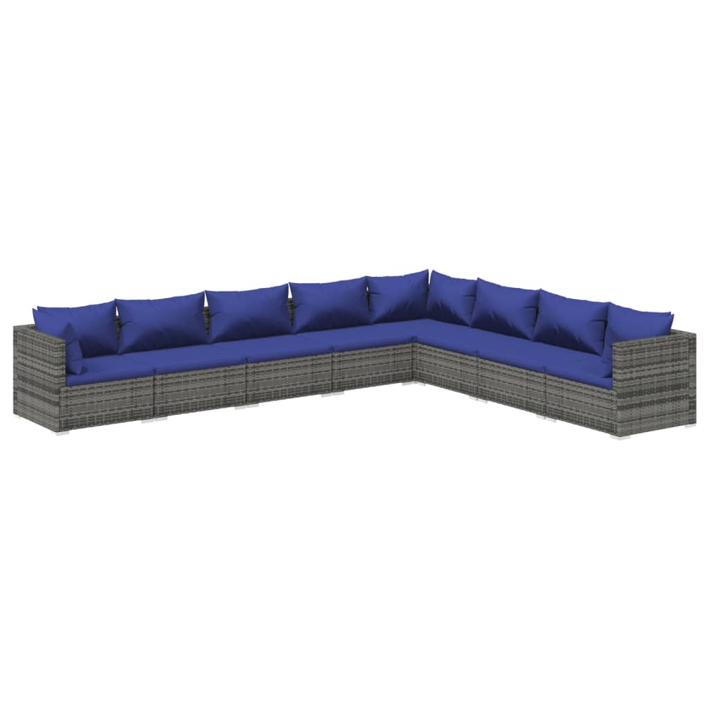 vidaXL 8-tlg. Garten-Lounge-Set mit Kissen Poly Rattan Grau
