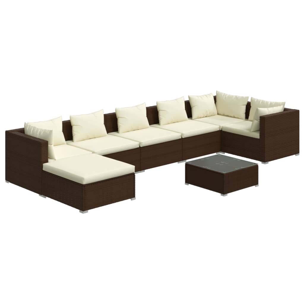 vidaXL 8-tlg. Garten-Lounge-Set mit Kissen Poly Rattan Braun