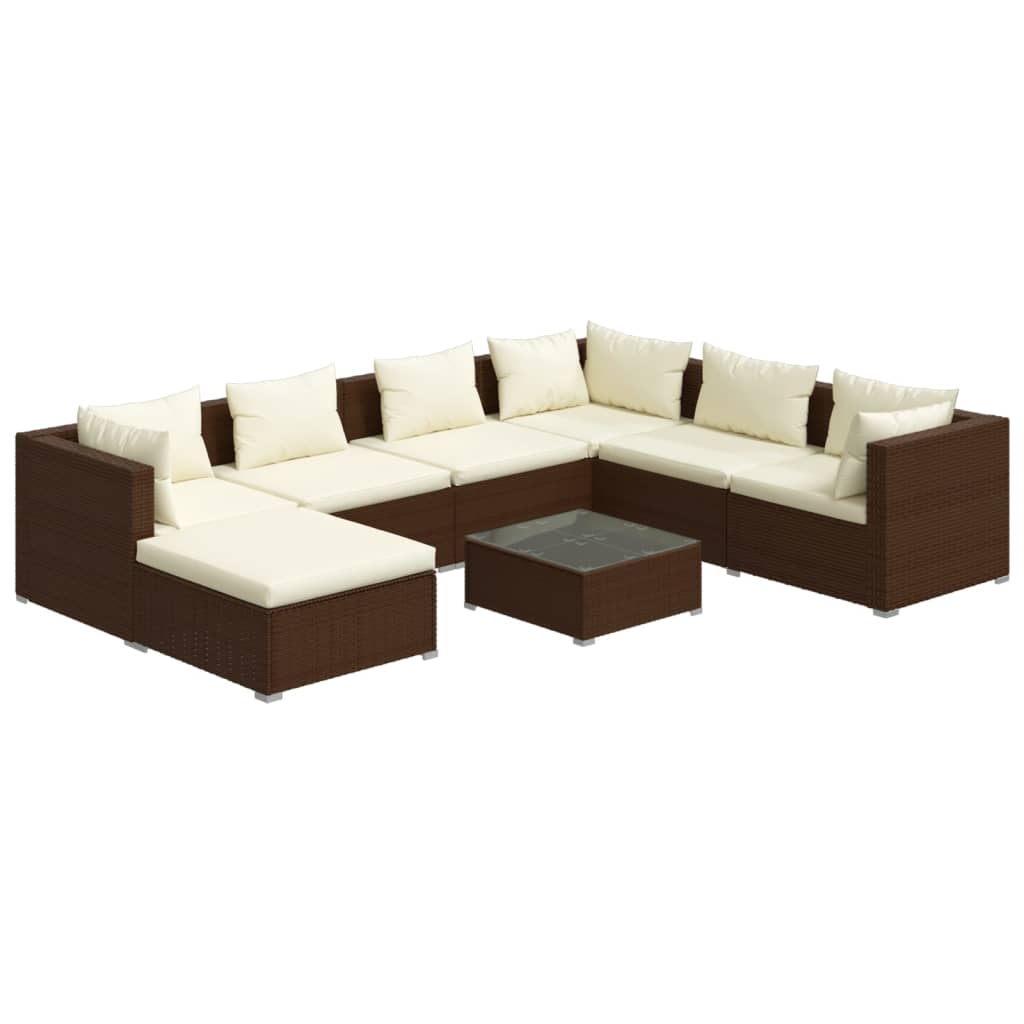vidaXL 8-tlg. Garten-Lounge-Set mit Kissen Poly Rattan Braun