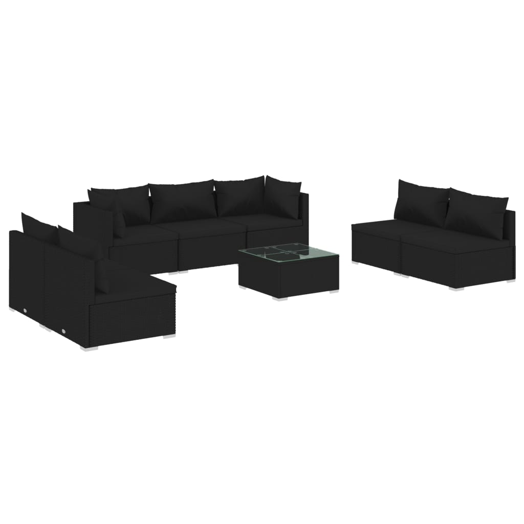 vidaXL 8-tlg. Garten-Lounge-Set mit Kissen Poly Rattan Schwarz