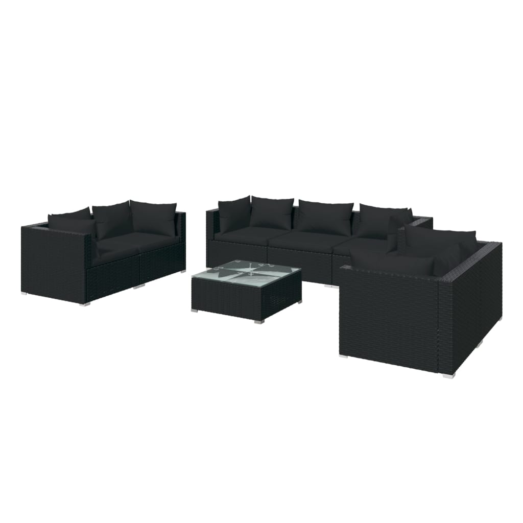 vidaXL 8-tlg. Garten-Lounge-Set mit Kissen Poly Rattan Schwarz