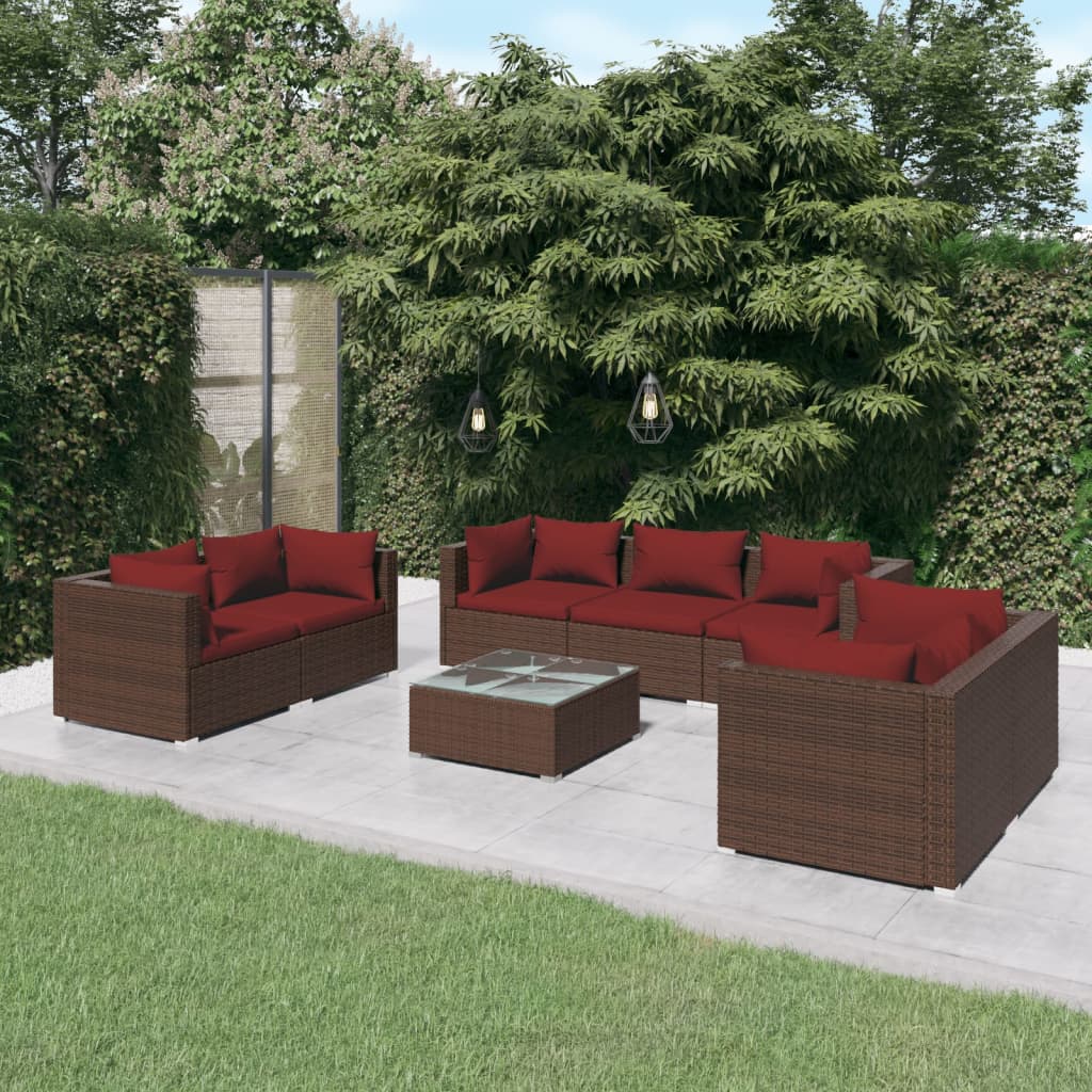 vidaXL 8-tlg. Garten-Lounge-Set mit Kissen Poly Rattan Braun