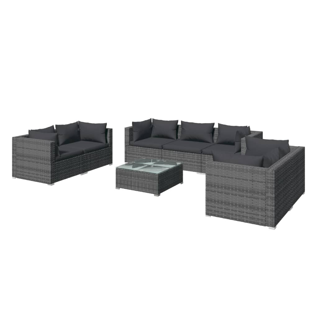 vidaXL 8-tlg. Garten-Lounge-Set mit Kissen Poly Rattan Grau
