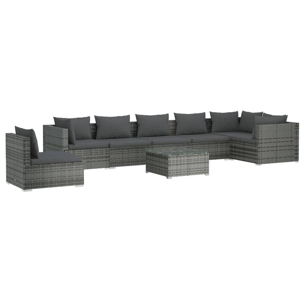 vidaXL 8-tlg. Garten-Lounge-Set mit Kissen Poly Rattan Grau