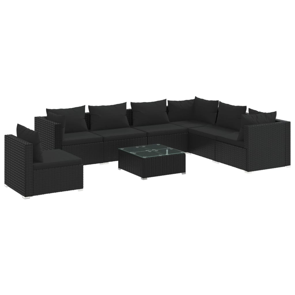 vidaXL 8-tlg. Garten-Lounge-Set mit Kissen Poly Rattan Schwarz
