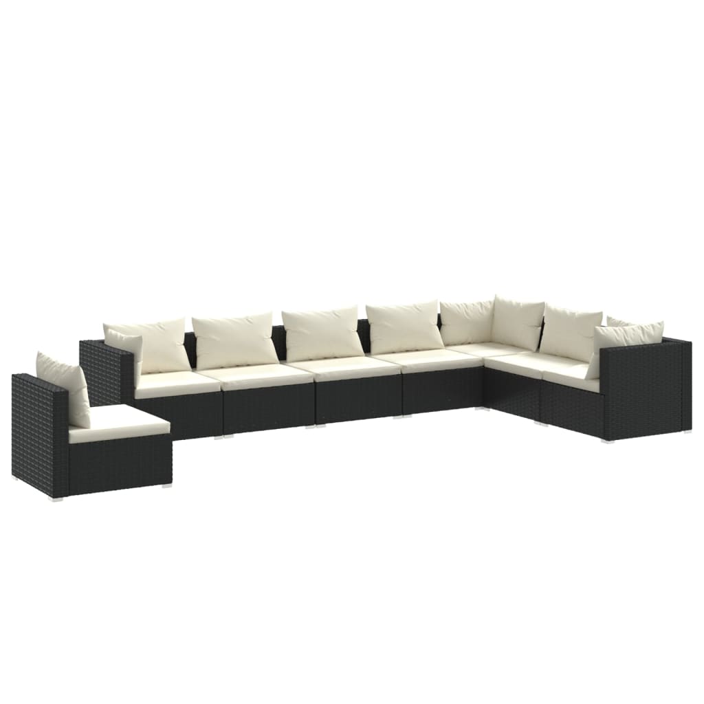 vidaXL 8-tlg. Garten-Lounge-Set mit Kissen Poly Rattan Schwarz