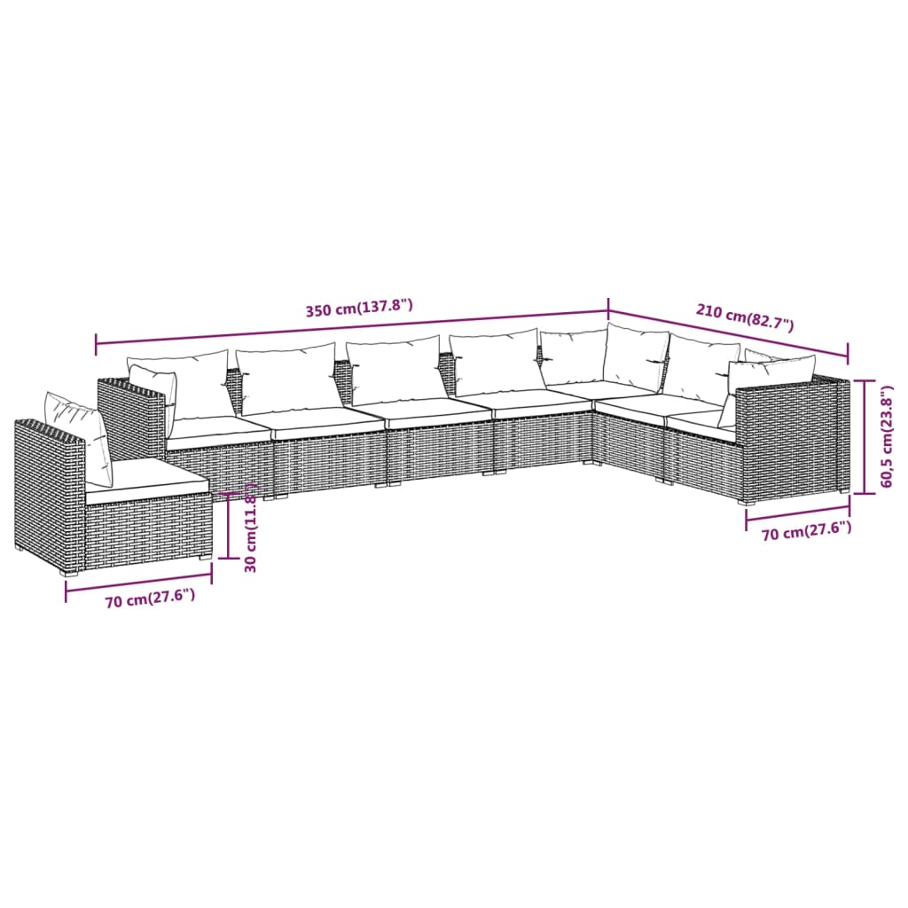 vidaXL 8-tlg. Garten-Lounge-Set mit Kissen Poly Rattan Schwarz