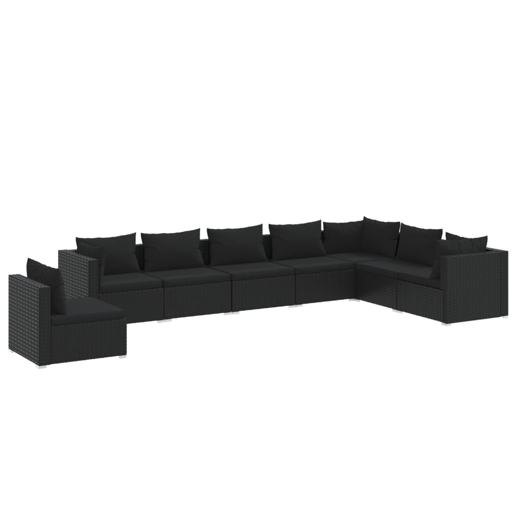 vidaXL 8-tlg. Garten-Lounge-Set mit Kissen Poly Rattan Schwarz