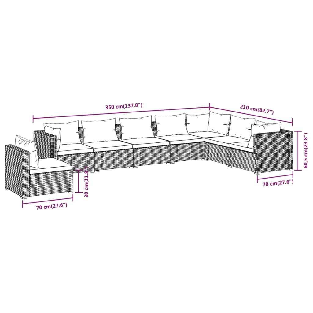 vidaXL 8-tlg. Garten-Lounge-Set mit Kissen Poly Rattan Schwarz