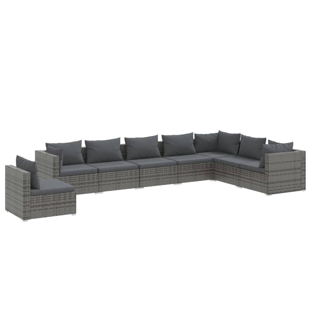 vidaXL 8-tlg. Garten-Lounge-Set mit Kissen Poly Rattan Grau