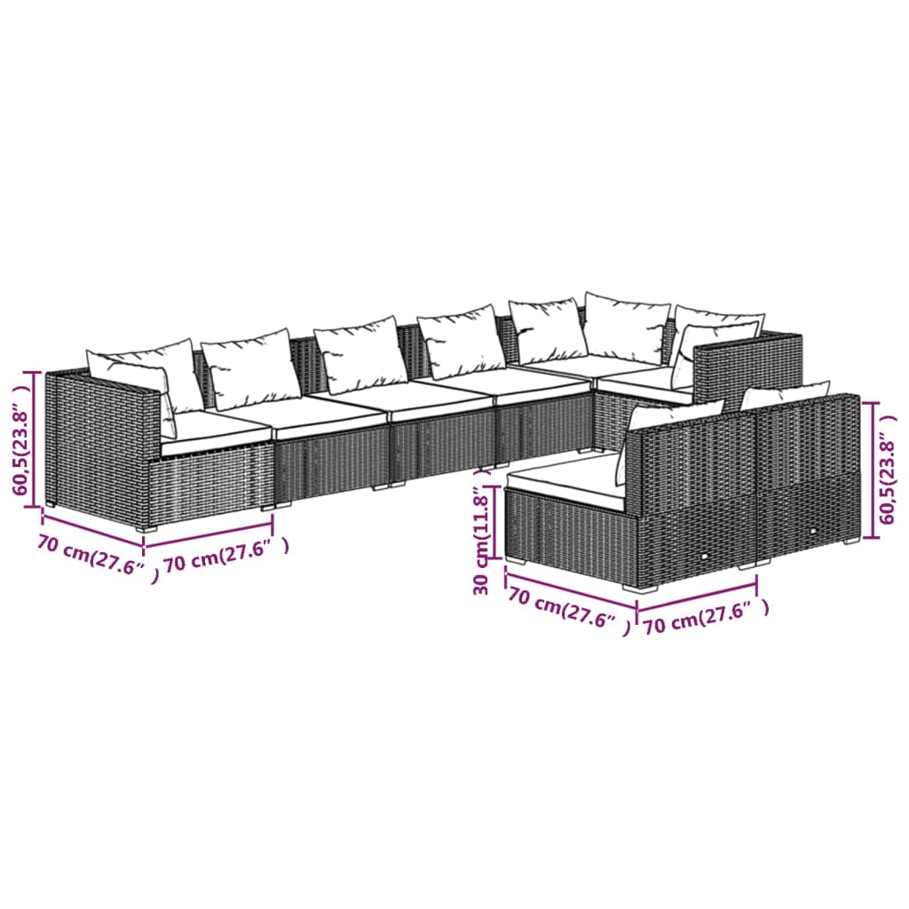 vidaXL 8-tlg. Garten-Lounge-Set mit Kissen Grau Poly Rattan