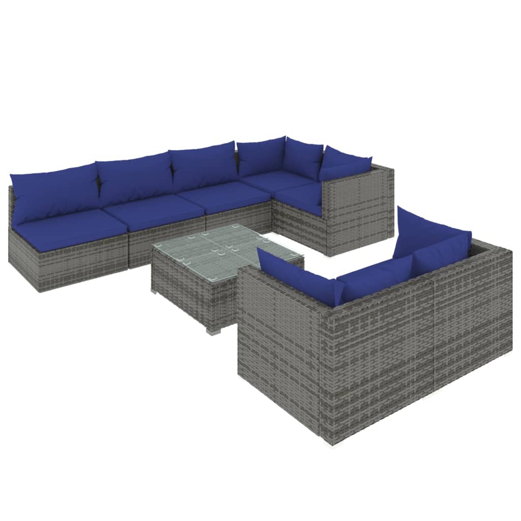 vidaXL 8-tlg. Garten-Lounge-Set mit Kissen Grau Poly Rattan