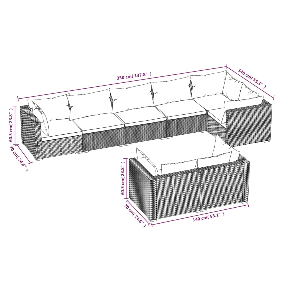 vidaXL 8-tlg. Garten-Lounge-Set mit Kissen Grau Poly Rattan
