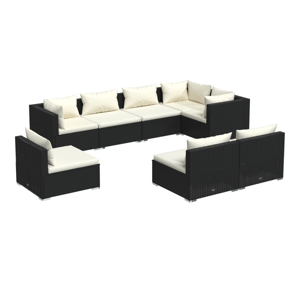 vidaXL 8-tlg. Garten-Lounge-Set mit Kissen Poly Rattan Schwarz