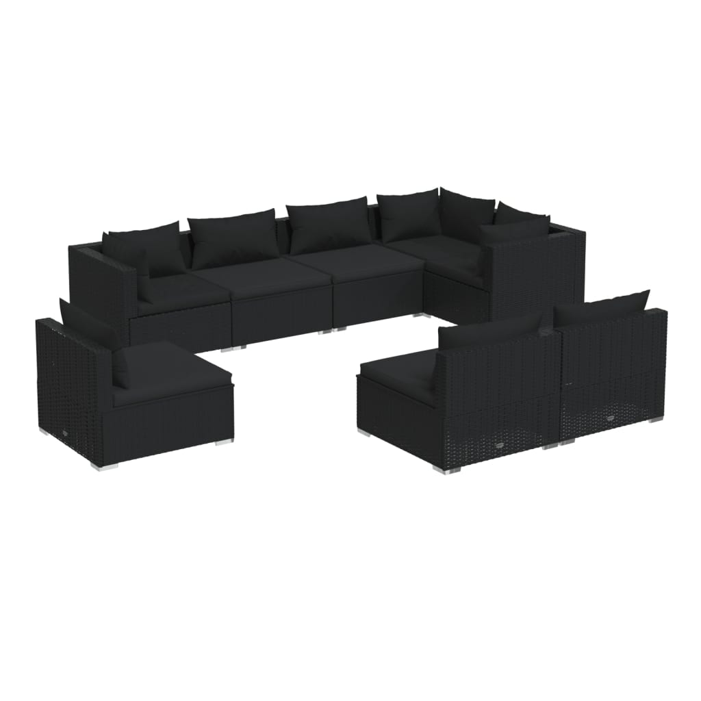 vidaXL 8-tlg. Garten-Lounge-Set mit Kissen Poly Rattan Schwarz