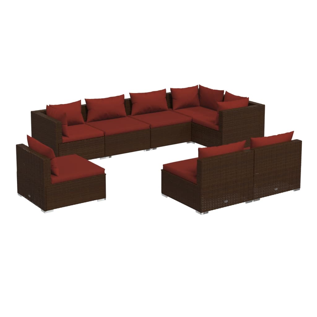 vidaXL 8-tlg. Garten-Lounge-Set mit Kissen Poly Rattan Braun
