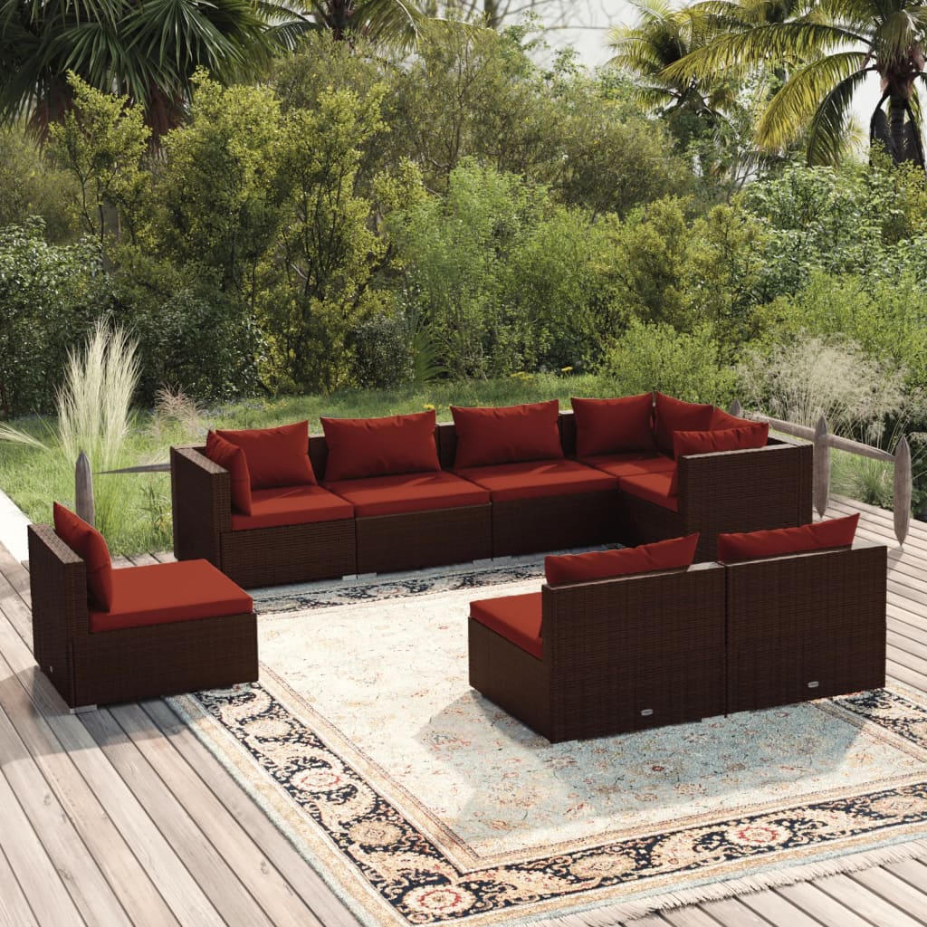 vidaXL 8-tlg. Garten-Lounge-Set mit Kissen Poly Rattan Braun