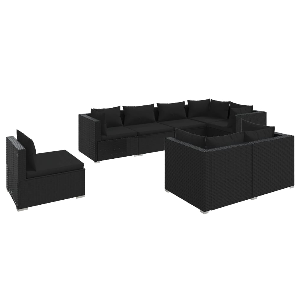 vidaXL 8-tlg. Garten-Lounge-Set mit Kissen Poly Rattan Schwarz